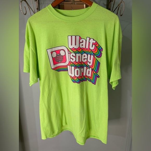 Disney Tops - Walt Disney World Vintage Graphic T-Shirt, Neon Green, Adult XL